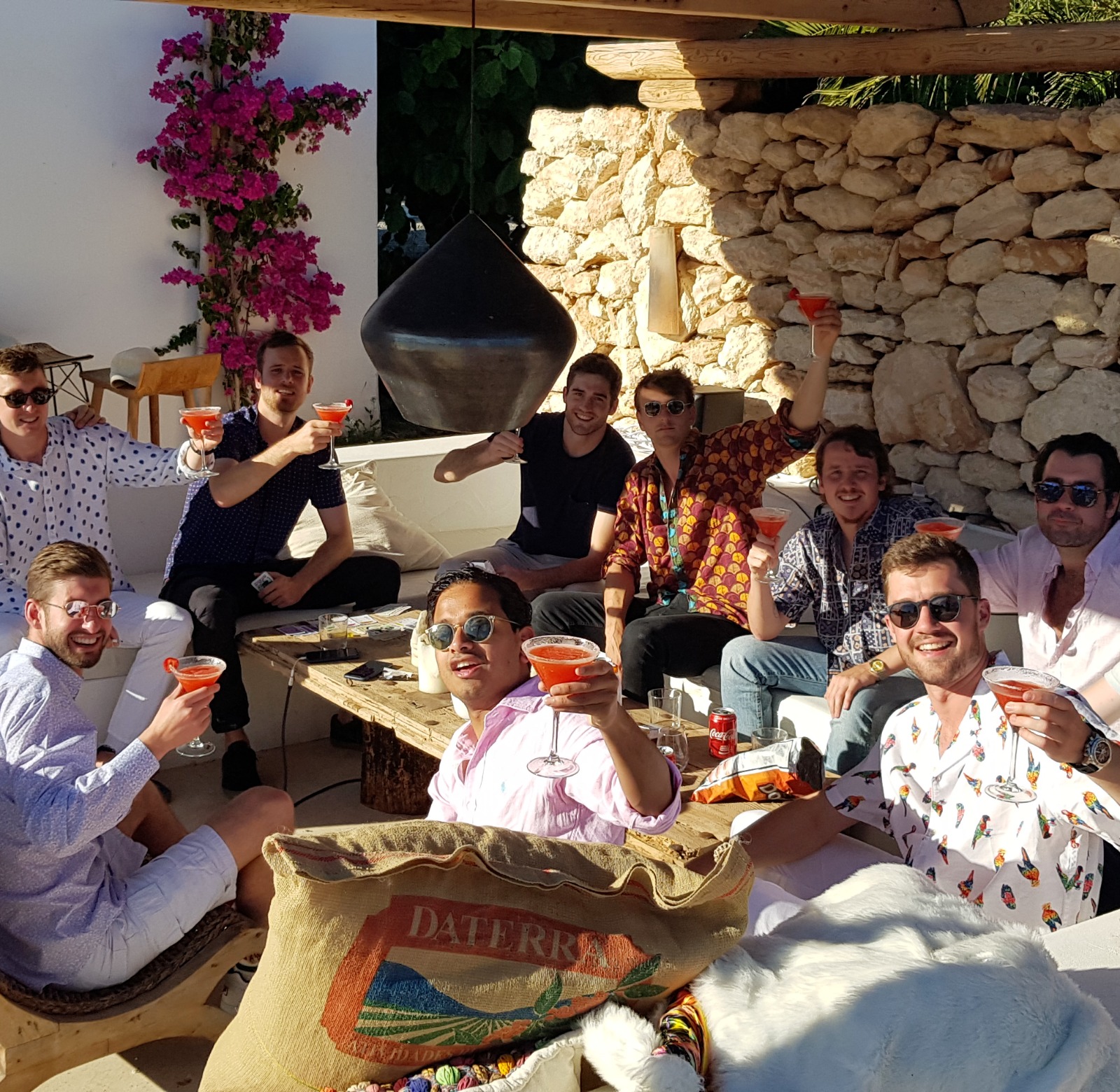 group of guys enjoying stag party drinks packages in Ibiza 