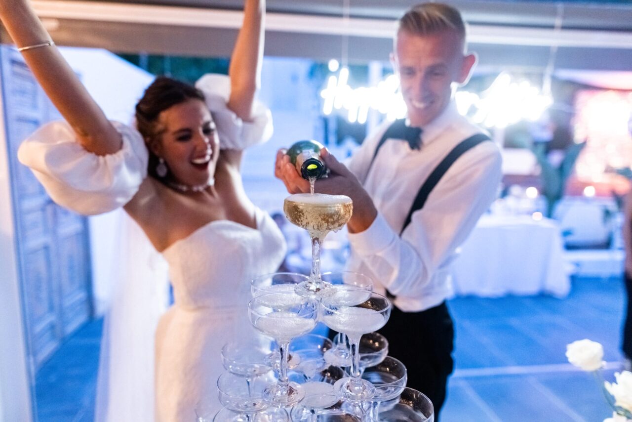 Champagne tower for a mobile bar wedding service