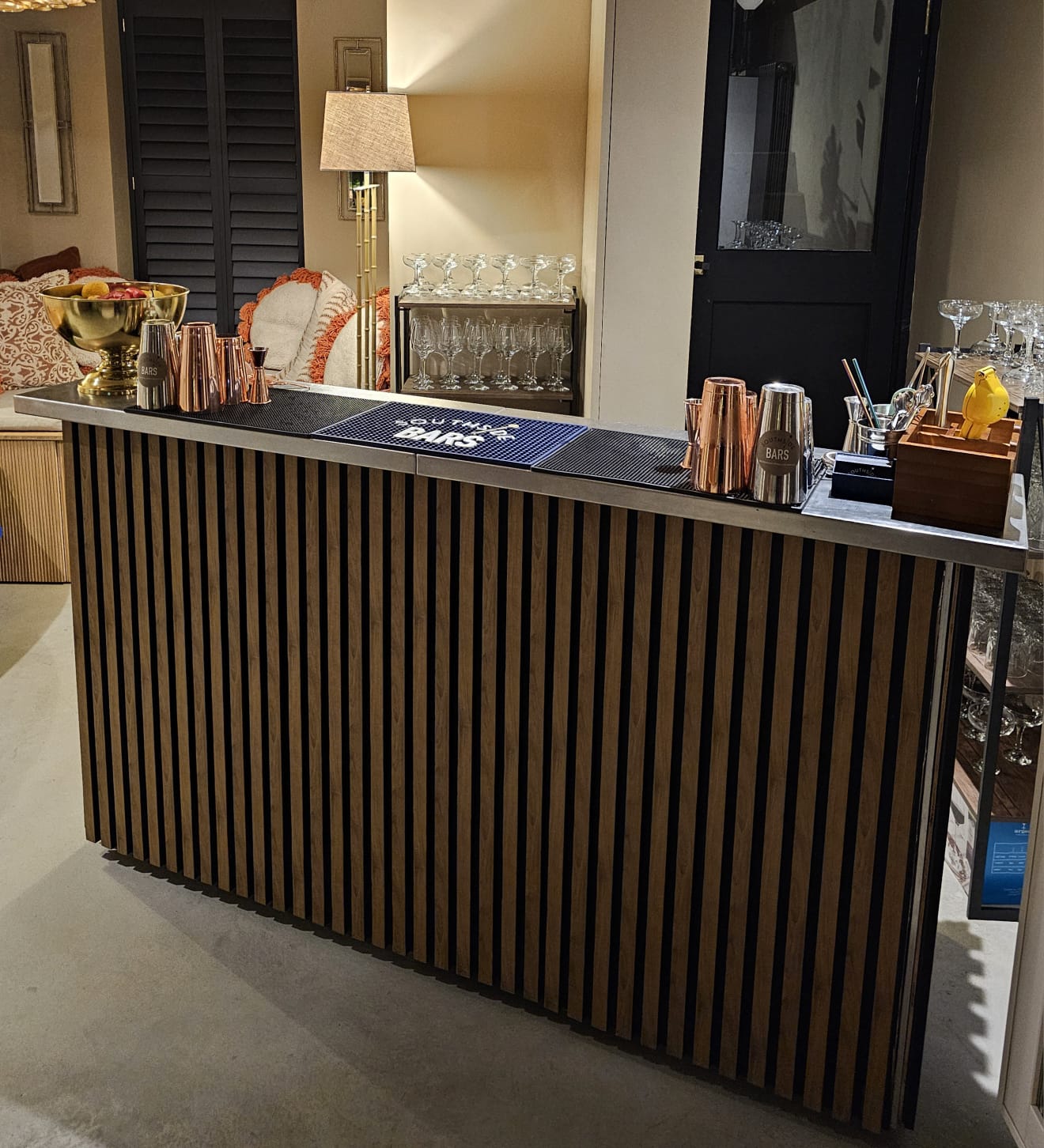 Portable cocktail bar in house that has been hire for an event.