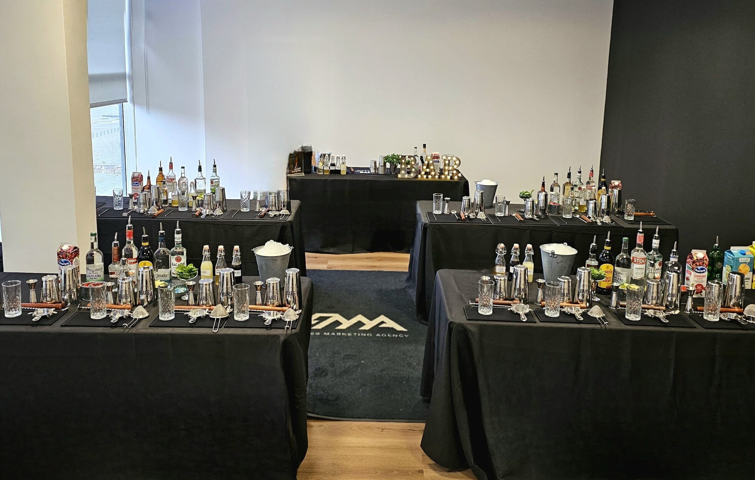 mobile cocktail making class set and ready to go in the UK
